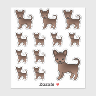 Chocolate Smooth Coat Chihuahua Cute Cartoon Dogs Sticker