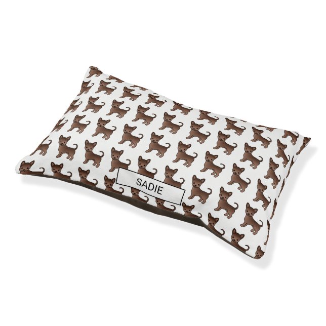 Chocolate Smooth Coat Chihuahua Dog Pattern & Name Pet Bed (Angled)