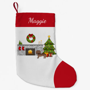 Chocolate Smooth Coat Dachshund - Christmas Room Small Christmas Stocking