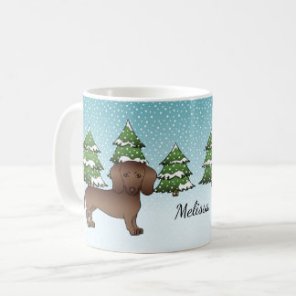 Chocolate Smooth Coat Dachshund - Winter Forest Coffee Mug