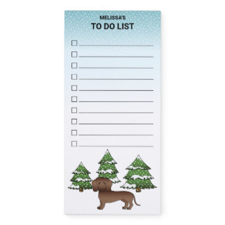 Chocolate Smooth Coat Dachshund - Winter Forest Magnetic Notepad