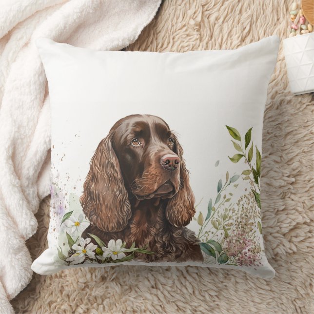  Chocolate Spaniel Beautiful Watercolor Painting Throw Pillow (Blanket)