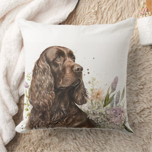 Chocolate Spaniel Beautiful Watercolor Painting Throw Pillow