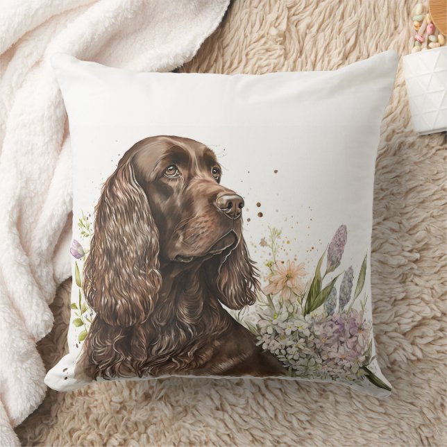  Chocolate Spaniel Beautiful Watercolor Painting Throw Pillow (Blanket)