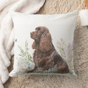 Chocolate Spaniel Beautiful Watercolor Painting Throw Pillow