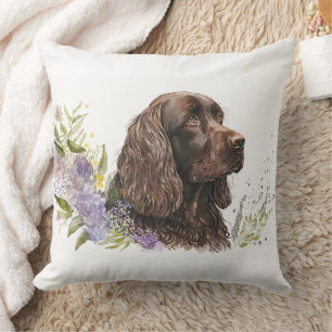 Chocolate Spaniel Beautiful Watercolor Painting Throw Pillow