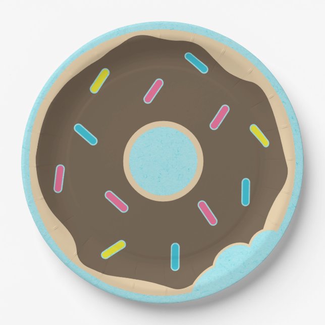 Chocolate Sprinkle Donut Boy Birthday Party Paper Plates (Front)