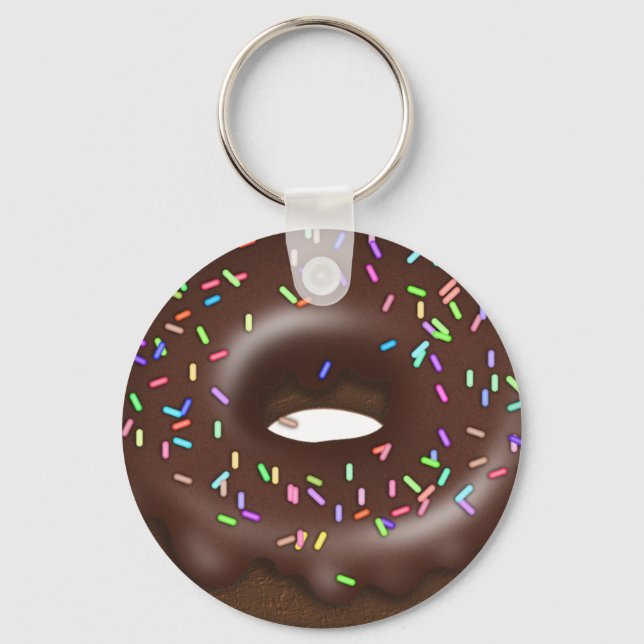 Chocolate sprinkle iced donut keychain (Front)