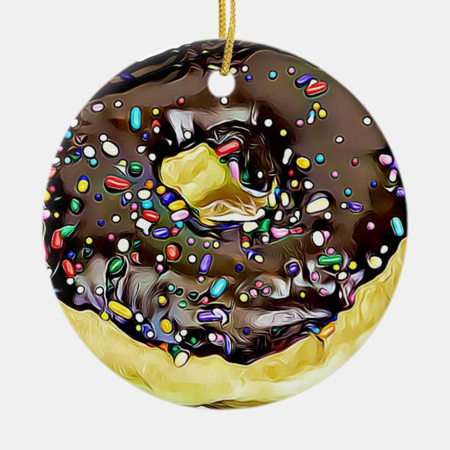 Chocolate Sprinkled Donut Yummy Food Christmas Ceramic Ornament (Front)