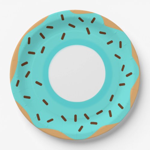 Chocolate Sprinkles Blue Donut Paper Plates