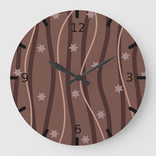 Chocolate Stars and Striped Pattern Large Clock (Front)
