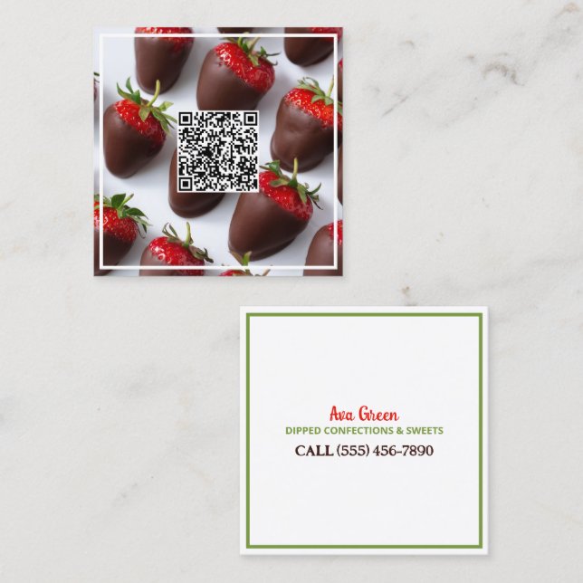 Chocolate Strawberries Custom QR Square Business Card (Front/Back)