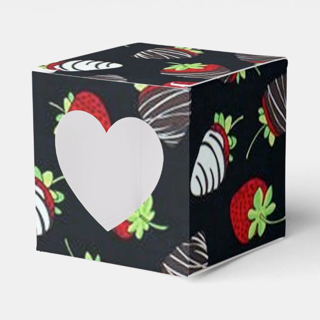 Chocolate Strawberries Pattern Heart Favor Box (Front Side)