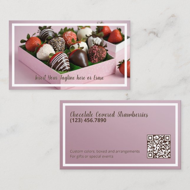 Chocolate Strawberries QR Business Card (Front/Back)