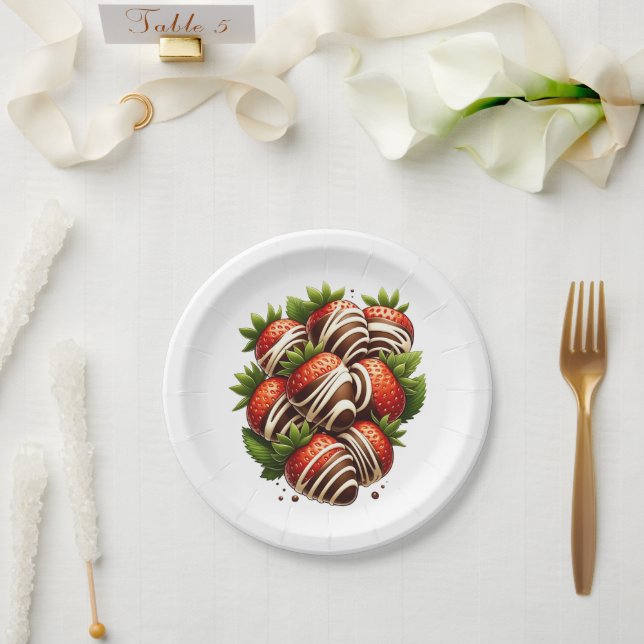Chocolate Strawberries Strawberry Dessert Party Paper Plates (Wedding)