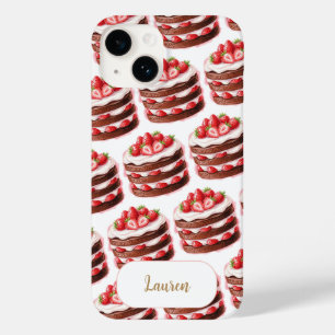 Chocolate Strawberry Cakes Fun Foodie Custom name Case-Mate iPhone 14 Case