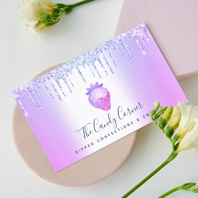 Chocolate Strawberry Confection Purple Drips Business Card (Creator Uploaded)