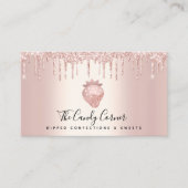 Chocolate Strawberry Confection Rose Gold Drips Business Card (Front)