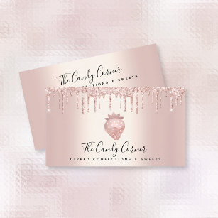 Chocolate Strawberry Confection Rose Gold Drips Business Card