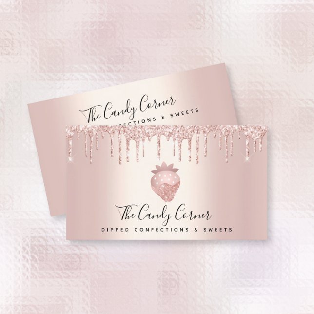 Chocolate Strawberry Confection Rose Gold Drips Business Card