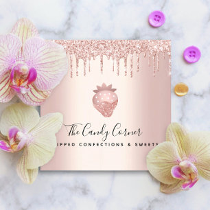 Chocolate Strawberry Confection Rose Gold Glitter Square Business Card