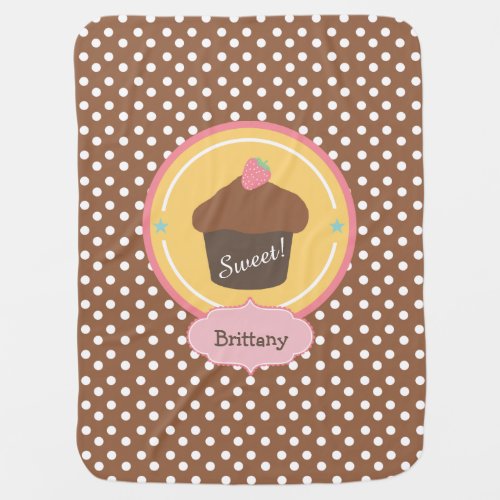 Chocolate Strawberry Cupcake Personalized Baby Blanket