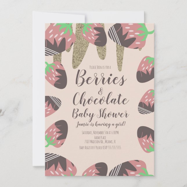 Chocolate Strawberry Faux Glitter Baby Shower  Invitation (Front)
