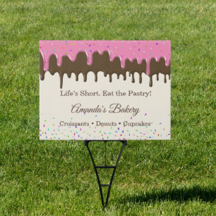Chocolate Strawberry Frosting Drip Bakery Outdoor  Sign
