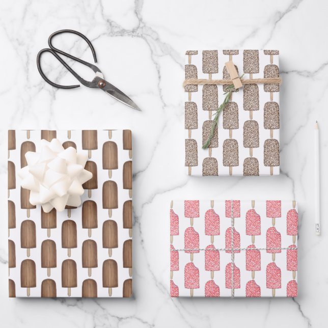 Chocolate Strawberry Fudgesicle Ice Cream Popsicle Wrapping Paper Sheets (Front)