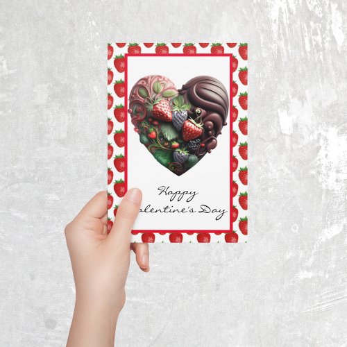 Chocolate Strawberry Heart Valentines day   Card