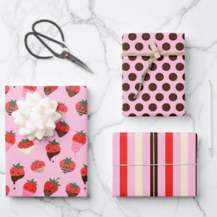 Chocolate Strawberry Love Wrapping Paper Set of 3
