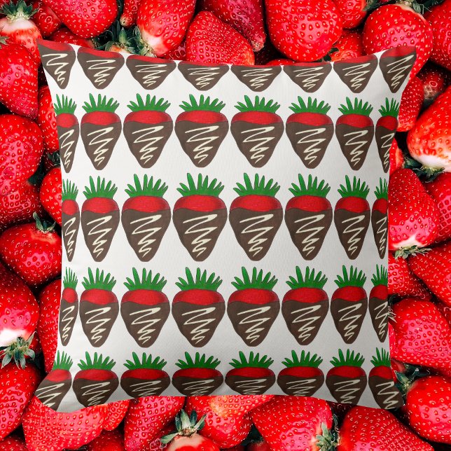 Chocolate Strawberry Strawberries Valentine's Day Throw Pillow (Chocolate Covered Strawberry Pillow)
