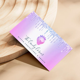 Chocolate Strawberry Sweet Confection Purple Drips Business Card