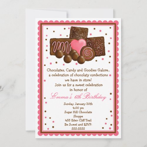 Chocolate Sweet Shop Inivtations Personalized Invite