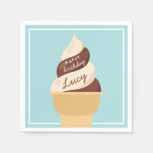 Chocolate Swirl Ice Cream Kids Birthday Party Napkins