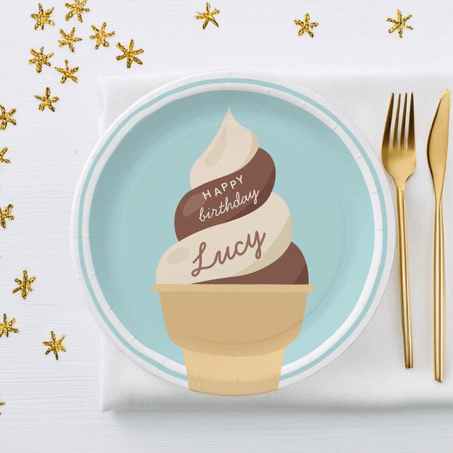 Chocolate Swirl Ice Cream Kids Birthday Party Paper Plates (Creator Uploaded)
