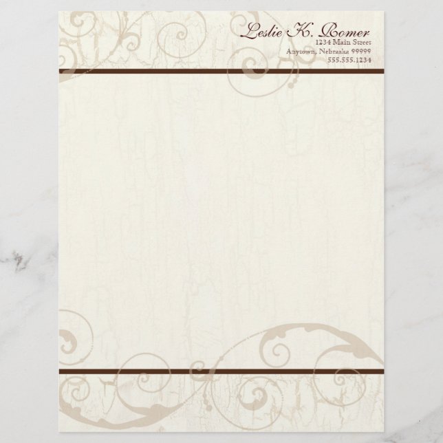 Chocolate Swirls Resume Business Cream Stationery (Front)