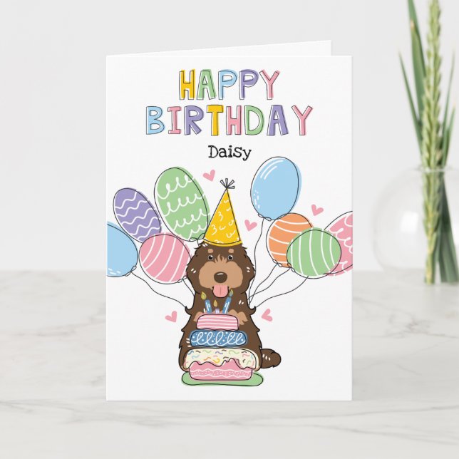 Chocolate Tan Cockapoo Cavapoo Dog Happy Birthday Card (Front)