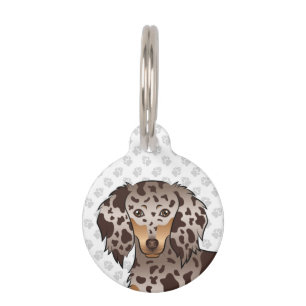 Chocolate & Tan Dapple Long Hair Dachshund Head Pet ID Tag