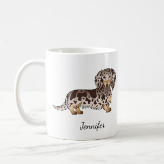 Chocolate &amp; Tan Dapple Long Hair Dachshund &amp; Name Coffee Mug