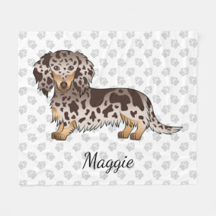 Chocolate & Tan Dapple Long Hair Dachshund & Name Fleece Blanket