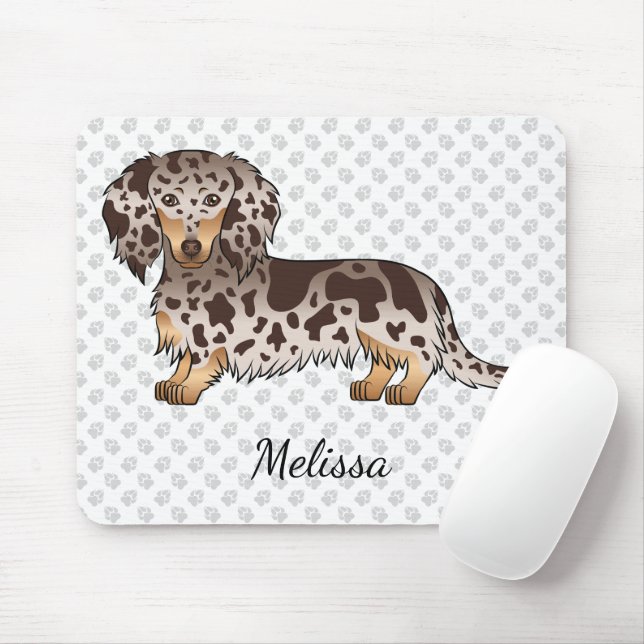 Chocolate & Tan Dapple Long Hair Dachshund & Name Mouse Pad (With Mouse)
