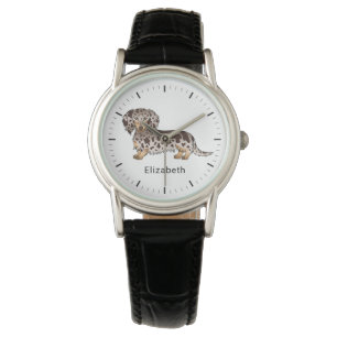 Chocolate & Tan Dapple Long Hair Dachshund & Name Watch