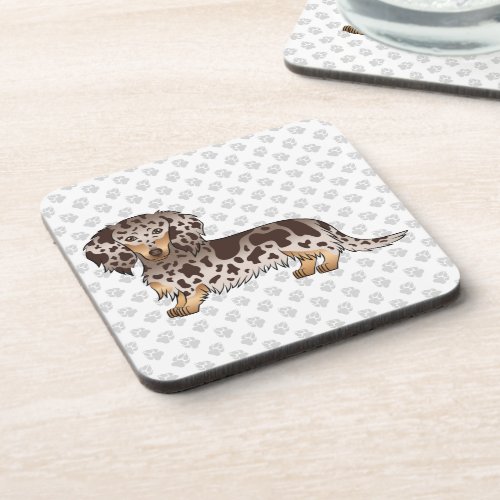 Chocolate  Tan Dapple Long Hair Dachshund  Paws Beverage Coaster