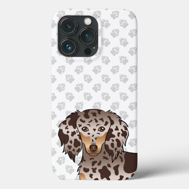 Chocolate & Tan Dapple Long Hair Dachshund & Paws Case-Mate iPhone Case (Back)