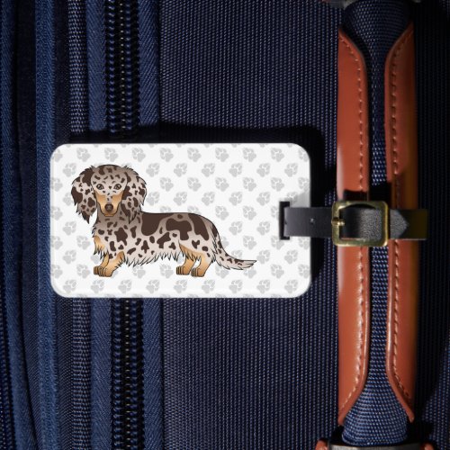 Chocolate  Tan Dapple Long Hair Dachshund  Paws Luggage Tag