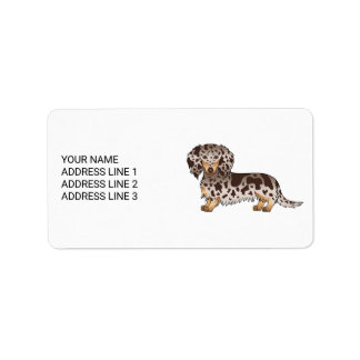 Chocolate &amp; Tan Dapple Long Hair Dachshund &amp; Text Label