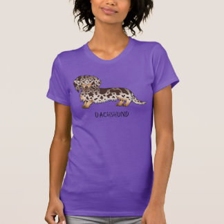 Chocolate &amp; Tan Dapple Long Hair Dachshund &amp; Text T-Shirt