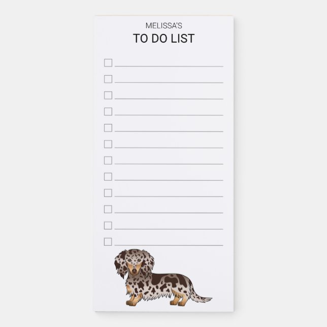 Chocolate & Tan Dapple Long Hair Dachshund To Do Magnetic Notepad (Front)