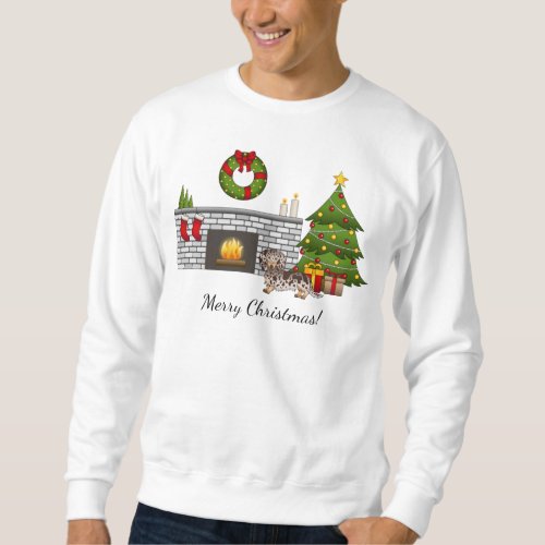 Chocolate  Tan Dapple Long Hair Dachshund X_mas Sweatshirt